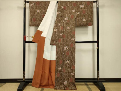 平和屋着物■上質な小紋　絞り　亀甲花文　金彩　正絹　逸品　AABD5281sx