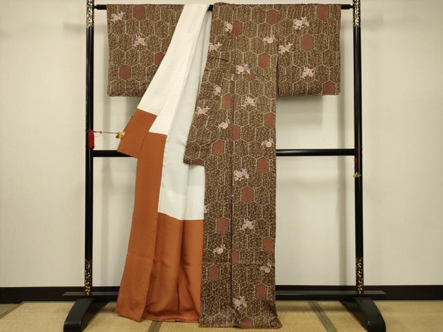 平和屋着物■上質な小紋　絞り　亀甲花文　金彩　正絹　逸品　AABD5281sx