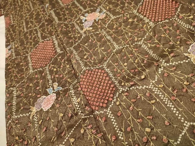 平和屋着物■上質な小紋　絞り　亀甲花文　金彩　正絹　逸品　AABD5281sx