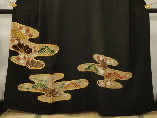 平和屋着物■豪華黒留袖　作家物　霞取り松竹梅風景文　金彩　正絹　逸品　AABD5310sx