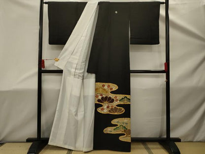 平和屋着物■豪華黒留袖　作家物　霞取り松竹梅風景文　金彩　正絹　逸品　AABD5310sx