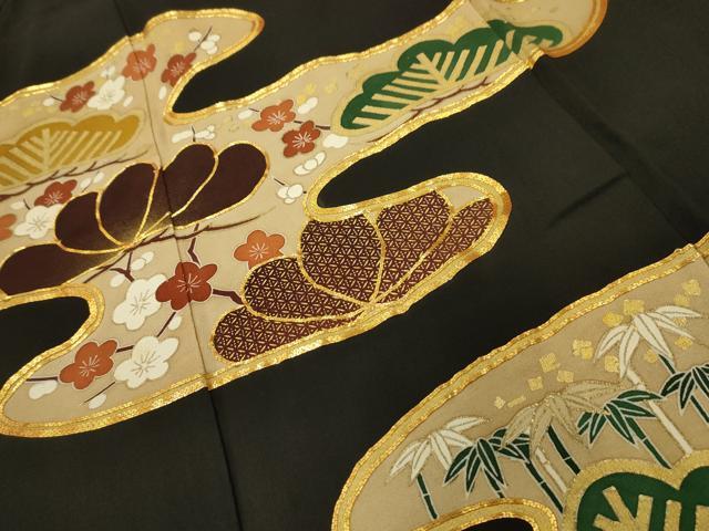 平和屋着物■豪華黒留袖　作家物　霞取り松竹梅風景文　金彩　正絹　逸品　AABD5310sx