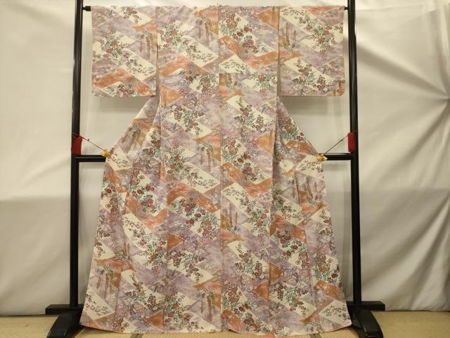 平和屋着物■上質な小紋　流水花文　金彩　正絹　逸品　AABD5326sx