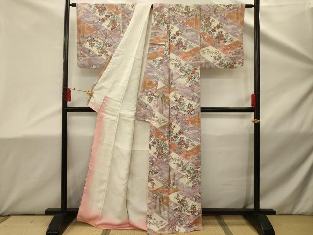 平和屋着物■上質な小紋　流水花文　金彩　正絹　逸品　AABD5326sx