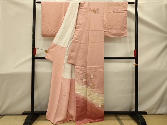 平和屋着物■訪問着　中国三大刺繍　汕頭刺繍　スワトウ刺繍　相良刺繍　御所車花文　暈し染め　正絹　逸品　AABD5416sx