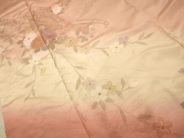 平和屋着物■訪問着　中国三大刺繍　汕頭刺繍　スワトウ刺繍　相良刺繍　御所車花文　暈し染め　正絹　逸品　AABD5416sx