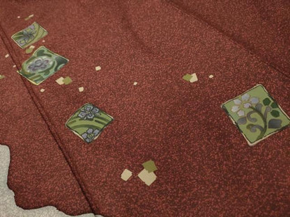 平和屋着物■本場染大島紬　色紙花文　正絹　逸品　AABD5421sx