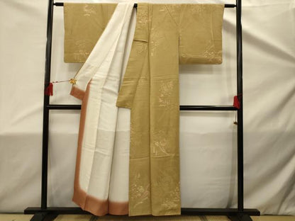 平和屋着物■上質な小紋　流水花文　地紋お越し　正絹　逸品　AABD5456sx