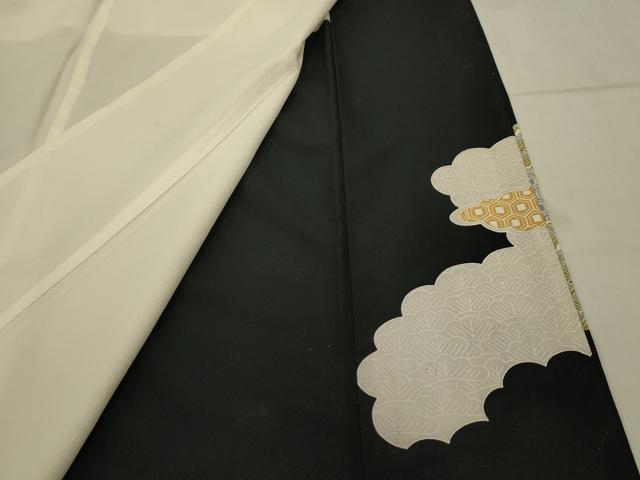 平和屋着物■黒留袖 駒刺繍 雲取り扇面花文 金彩 洗える着物 AABD5466sx