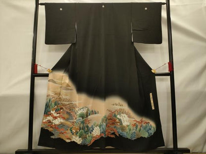 平和屋着物■豪華黒留袖 駒刺繍 おくの細道 阿武隈川 暈し染め 金彩 正絹 逸品 AABD5478sx