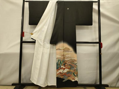 平和屋着物■豪華黒留袖 駒刺繍 おくの細道 阿武隈川 暈し染め 金彩 正絹 逸品 AABD5478sx