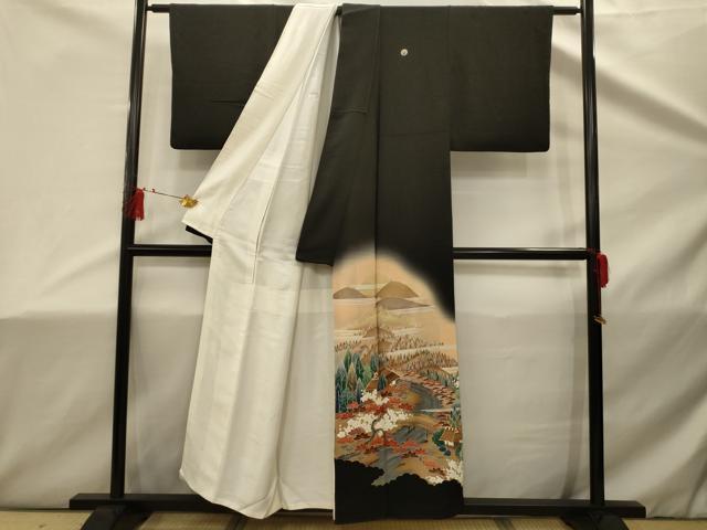平和屋着物■豪華黒留袖 駒刺繍 おくの細道 阿武隈川 暈し染め 金彩 正絹 逸品 AABD5478sx