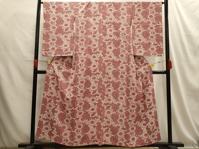 平和屋着物■上質な小紋　型染め　花唐草文　正絹　逸品　AABD5535sx