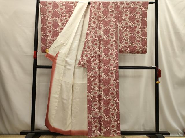 平和屋着物■上質な小紋　型染め　花唐草文　正絹　逸品　AABD5535sx