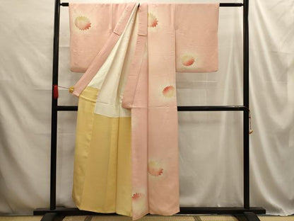 平和屋着物■上質な小紋 地紋起こし 草花文 暈し染め 金糸 正絹 逸品 AABD5554sx