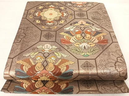 平和屋着物◎六通柄袋帯　唐織　蜀江花鳥文　正絹　逸品　AABD5602yx