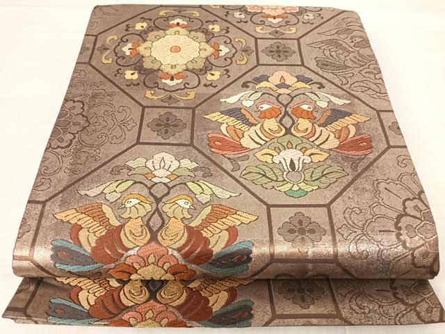 平和屋着物◎六通柄袋帯　唐織　蜀江花鳥文　正絹　逸品　AABD5602yx