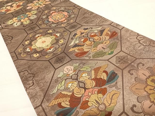 平和屋着物◎六通柄袋帯　唐織　蜀江花鳥文　正絹　逸品　AABD5602yx