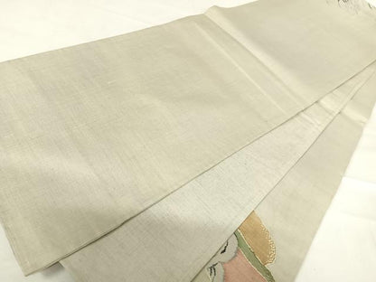 平和屋着物◎太鼓柄袋帯　紬地　遠山立波文　正絹　逸品　AABD5610yx