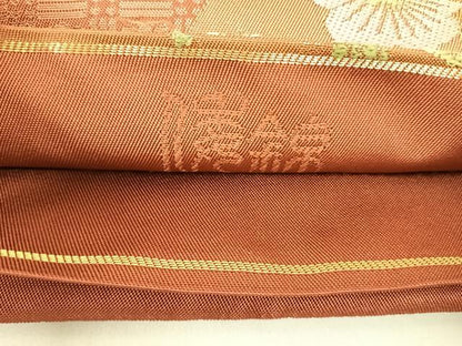 平和屋着物◎全通柄　本袋帯　草花文　金糸　正絹　逸品　AABD5612yx