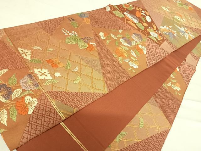 平和屋着物◎全通柄　本袋帯　草花文　金糸　正絹　逸品　AABD5612yx
