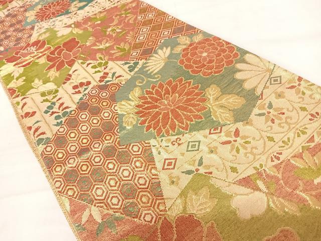 平和屋着物◎佐賀錦　六通柄袋帯　切嵌花文　金糸　正絹　逸品　AABD5619yx