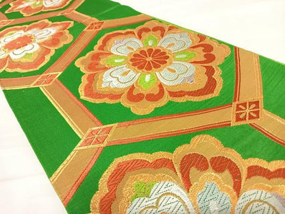 平和屋着物◎六通柄袋帯　唐織　正倉院花文　金糸　正絹　逸品　AABD5627yx