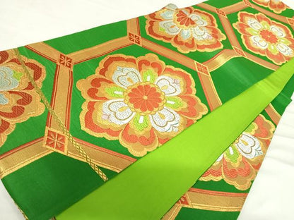 平和屋着物◎六通柄袋帯　唐織　正倉院花文　金糸　正絹　逸品　AABD5627yx