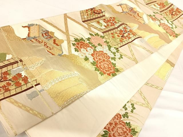 平和屋着物◎六通柄京袋帯 唐織 屏風花文 金銀糸 正絹 逸品 AABD5628yx