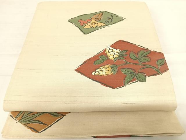 平和屋着物◎六通柄袋帯　紬地　葡萄　正絹　逸品　AABD5632yx