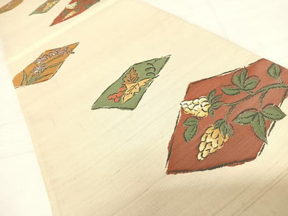 平和屋着物◎六通柄袋帯　紬地　葡萄　正絹　逸品　AABD5632yx