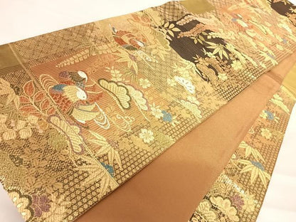 平和屋着物◎六通柄袋帯 鴛鴦花文 松竹梅 金糸 正絹 逸品 AABD5635yx
