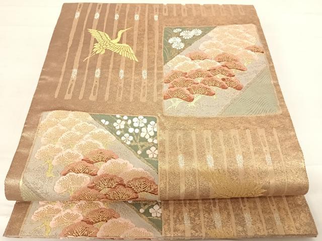 平和屋着物◎六通柄袋帯 唐織 市松吉兆紋 手工芸引箔 正絹