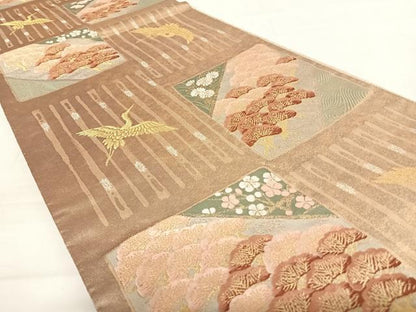平和屋着物◎六通柄袋帯　唐織　市松吉兆紋　手工芸引箔　正絹　逸品　AABD5642yx