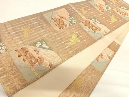 平和屋着物◎六通柄袋帯　唐織　市松吉兆紋　手工芸引箔　正絹　逸品　AABD5642yx