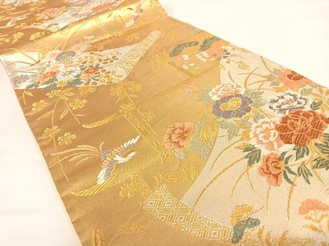 平和屋着物◎六通柄袋帯 唐織 花鳥絵巻文 金銀糸 正絹 逸品 AABD5645yx
