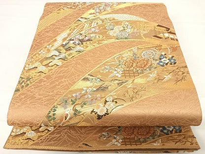 平和屋着物◎六通柄袋帯 唐織 琳派露芝文 金糸 正絹 逸品 AABD5662yx