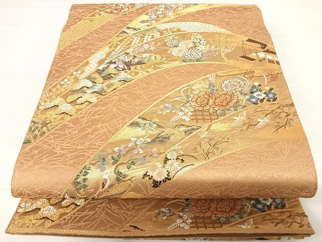 平和屋着物◎六通柄袋帯 唐織 琳派露芝文 金糸 正絹 逸品 AABD5662yx