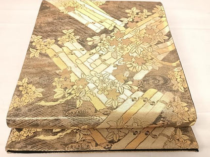 平和屋着物◎六通柄袋帯 立波花筏 金糸 正絹 逸品 AABD5666yx