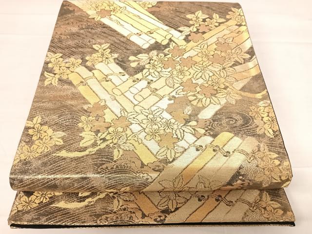 平和屋着物◎六通柄袋帯 立波花筏 金糸 正絹 逸品 AABD5666yx