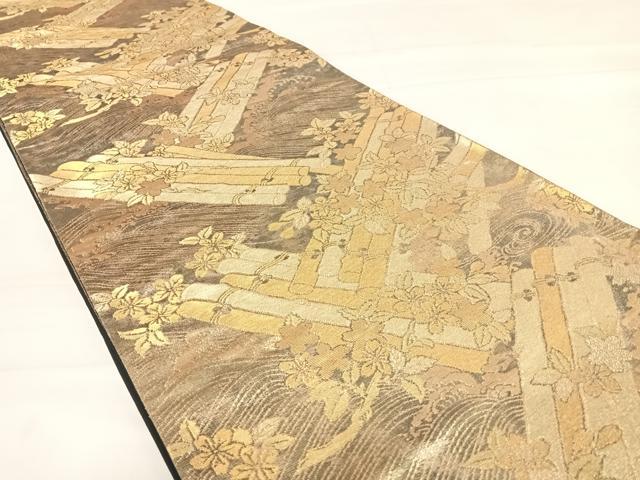 平和屋着物◎六通柄袋帯 立波花筏 金糸 正絹 逸品 AABD5666yx