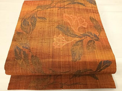 平和屋着物◎六通柄袋帯　紬地　草花文　正絹　逸品　AABD5668yx