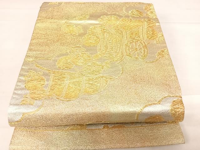 平和屋着物◎六通柄袋帯 御所車花文 金銀糸 正絹 逸品 AABD5671yx