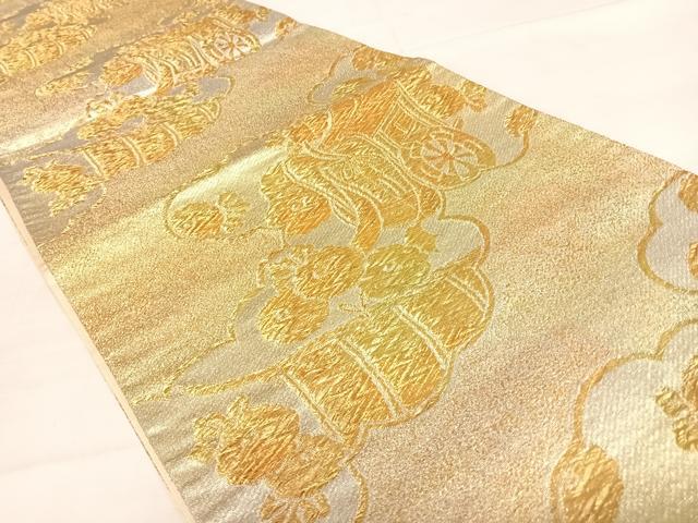 平和屋着物◎六通柄袋帯 御所車花文 金銀糸 正絹 逸品 AABD5671yx