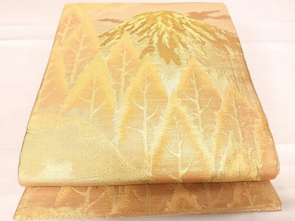 平和屋着物◎佐賀錦 六通柄袋帯 遠山風景文 金糸 正絹 逸品 AABD5673yx
