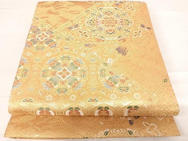 平和屋着物◎六通柄袋帯 正倉院花文 金糸 正絹 逸品 AABD5681yx