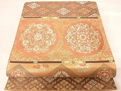 平和屋着物◎六通柄袋帯 横段正倉院花文 金銀糸 正絹 逸品 AABD5682yx