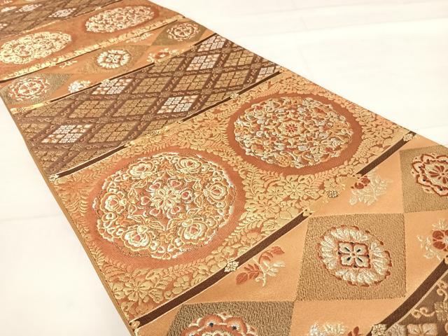 平和屋着物◎六通柄袋帯 横段正倉院花文 金銀糸 正絹 逸品 AABD5682yx