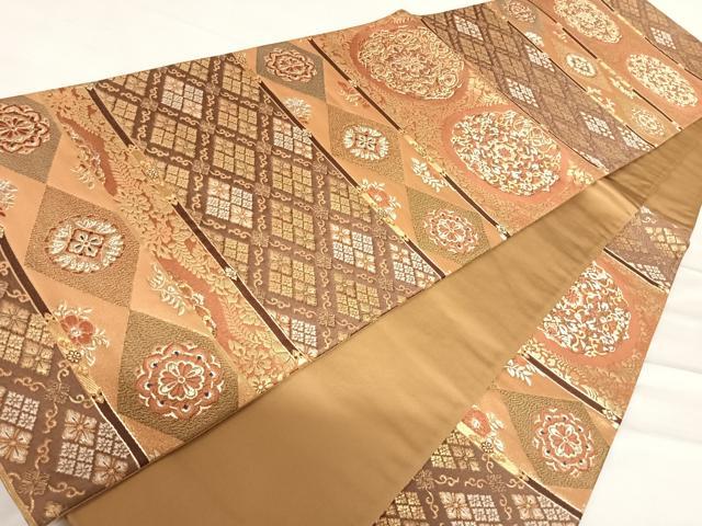 平和屋着物◎六通柄袋帯 横段正倉院花文 金銀糸 正絹 逸品 AABD5682yx