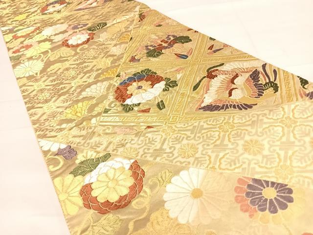 平和屋着物◎六通柄袋帯 唐織 天井花鳥文 金糸 正絹 逸品 AABD5685yx